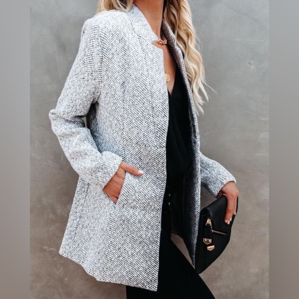 Vici Black and White Herringbone Blazer